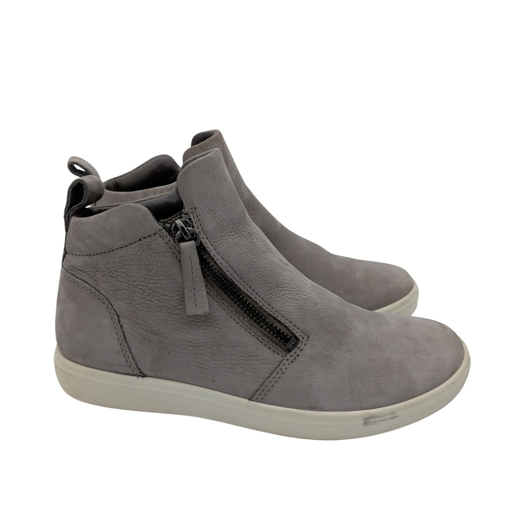 ECCO Soft 7 Tred Zip Grey Leather High Top Sneakers‎ Womens 6-6.5 Comfort Casual
